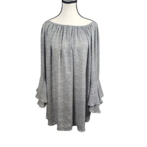 Chaps Gray Off-Shoulder Blouse with Bell Sleeves Pink And Green Floral Womens 3X